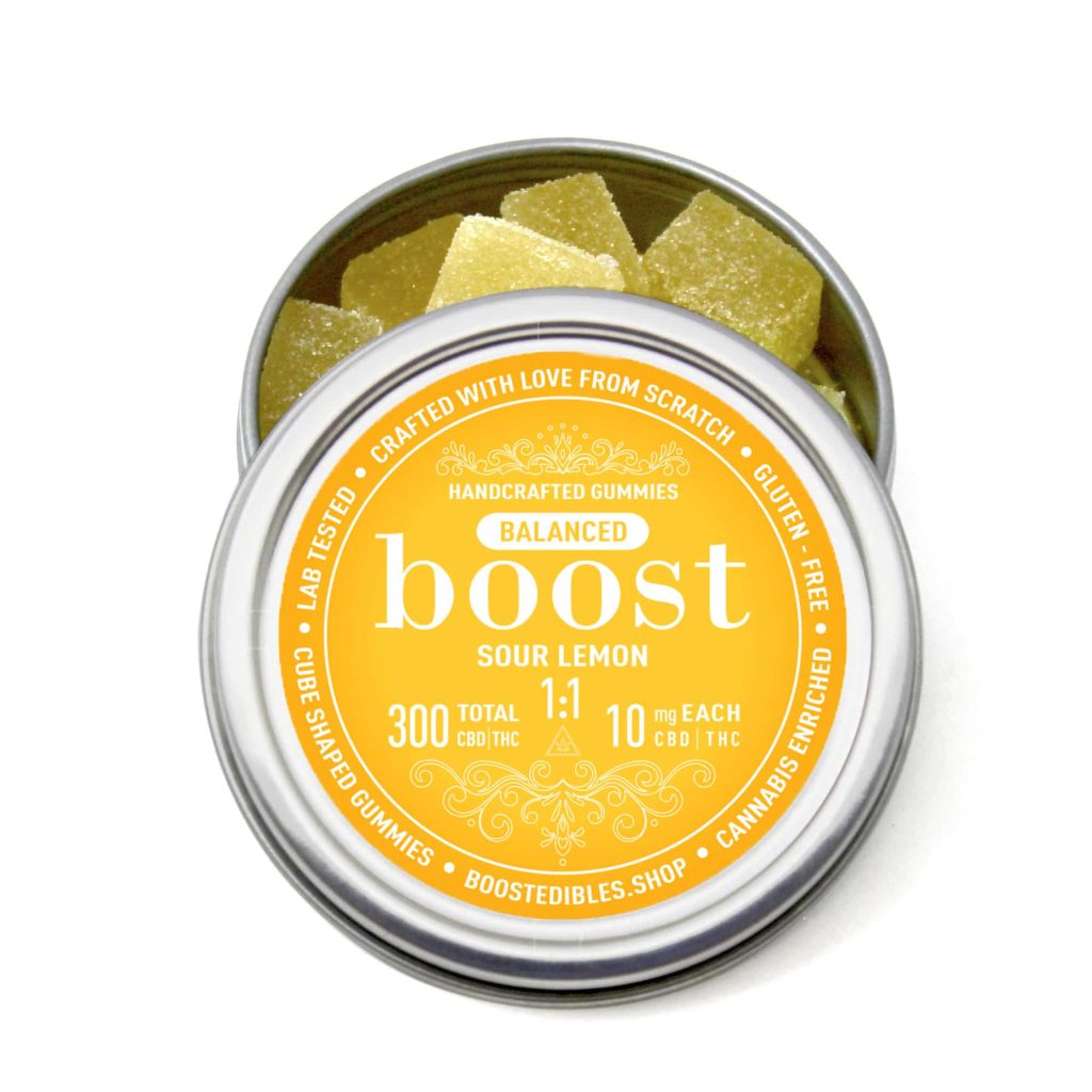 Buy Boost Edibles – THC:CBD Gummies – Sour Lemon – 300mg online Canada