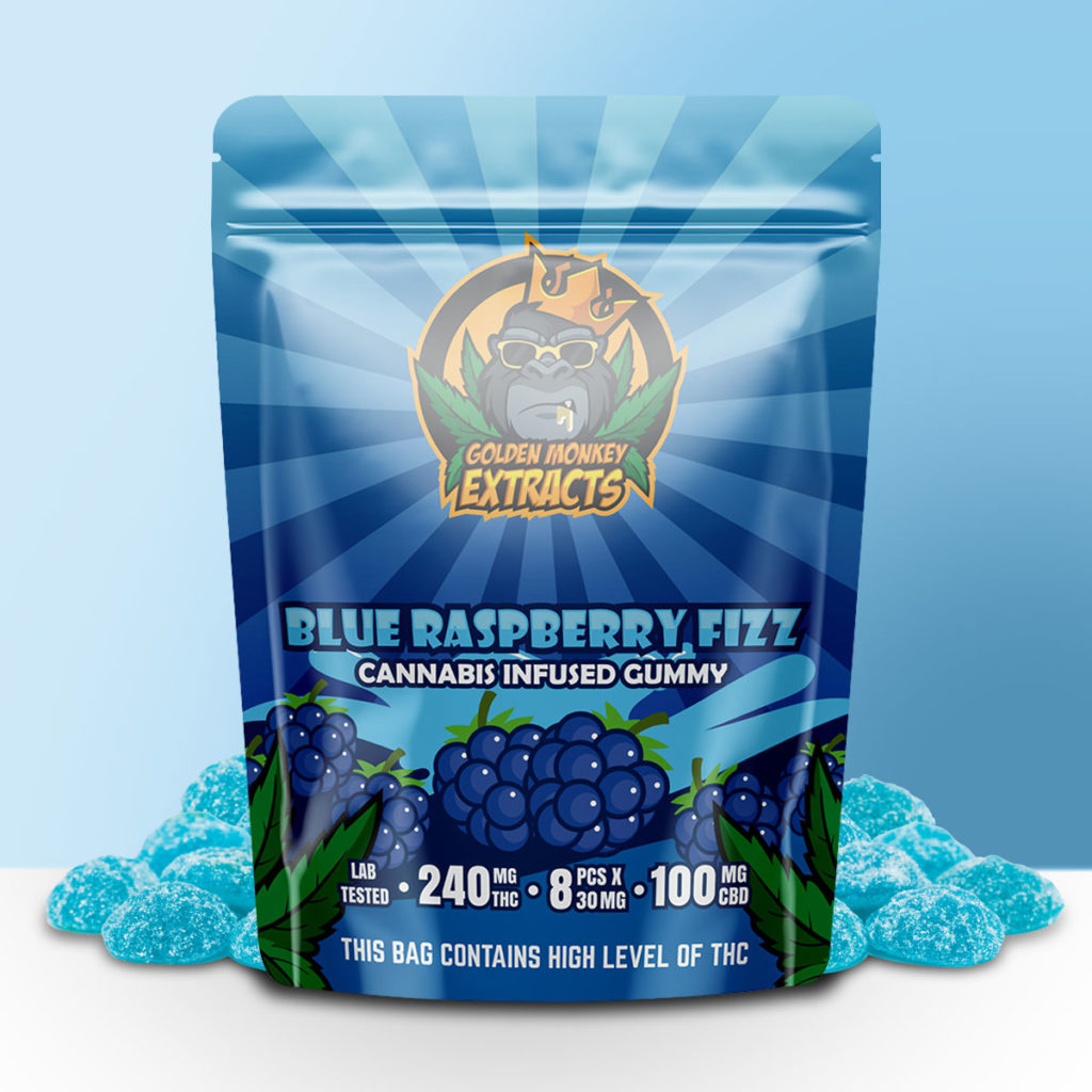 Buy Golden Monkey Extracts – Blue Raspberry Fizz Gummy 240mg THC : 100mg CBD online Canada