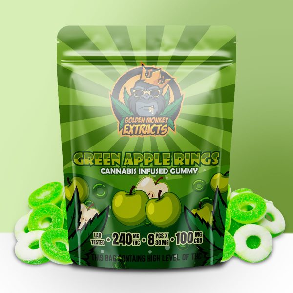 Buy Golden Monkey Extracts – Green Apple Rings Gummy 240mg THC : 100mg CBD online Canada
