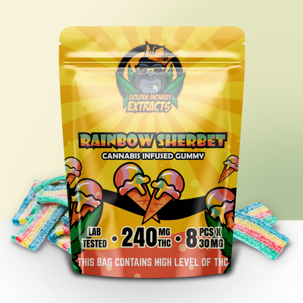 Buy Golden Monkey Extracts – Rainbow Sherbet Gummy 240mg THC online Canada