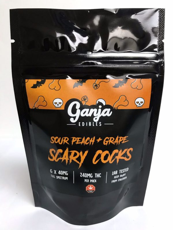 Buy Ganja Edibles – Scary Cocks Sour Peach and Grape 6 x 40mg THC online Canada