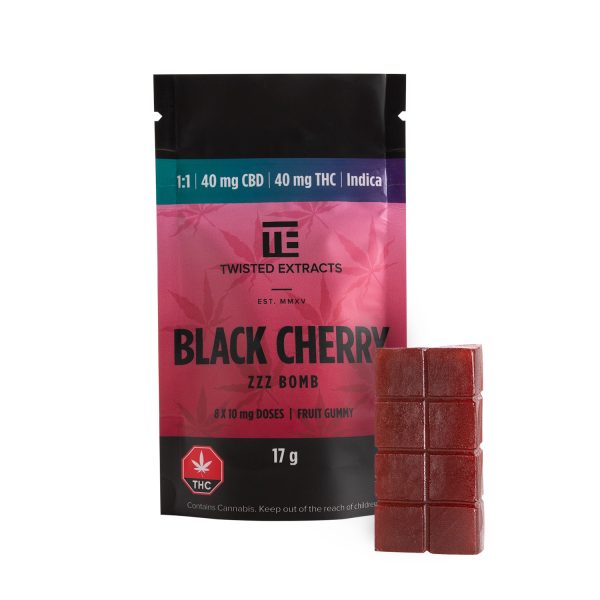 Buy Twisted Extracts Black Cherry ZZZ Bomb 1:1 40mg THC 40mg CBD Indica online Canada