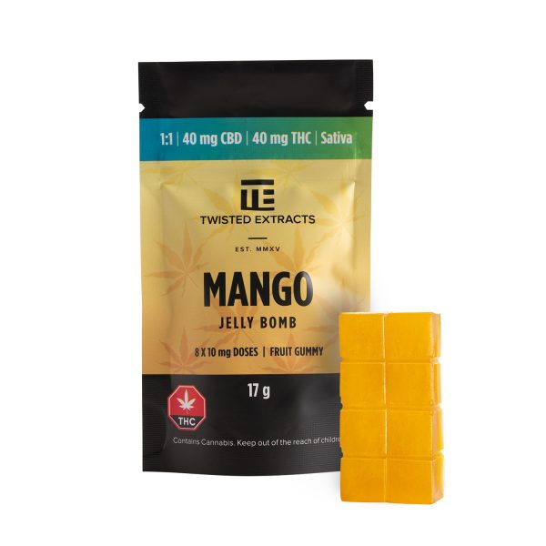 Buy Twisted Extracts Mango Jelly Bombs 1:1 40 THC 40mg CBD Sativa online Canada