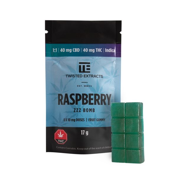 Buy Twisted Extracts Blue Raspberry ZZZ Bomb 1:1 40mg THC 40mg CBD Indica online Canada