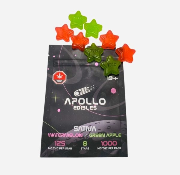 Buy Apollo Edibles – Watermelon/Green Apple Shooting Stars 1000mg THC Sativa online Canada