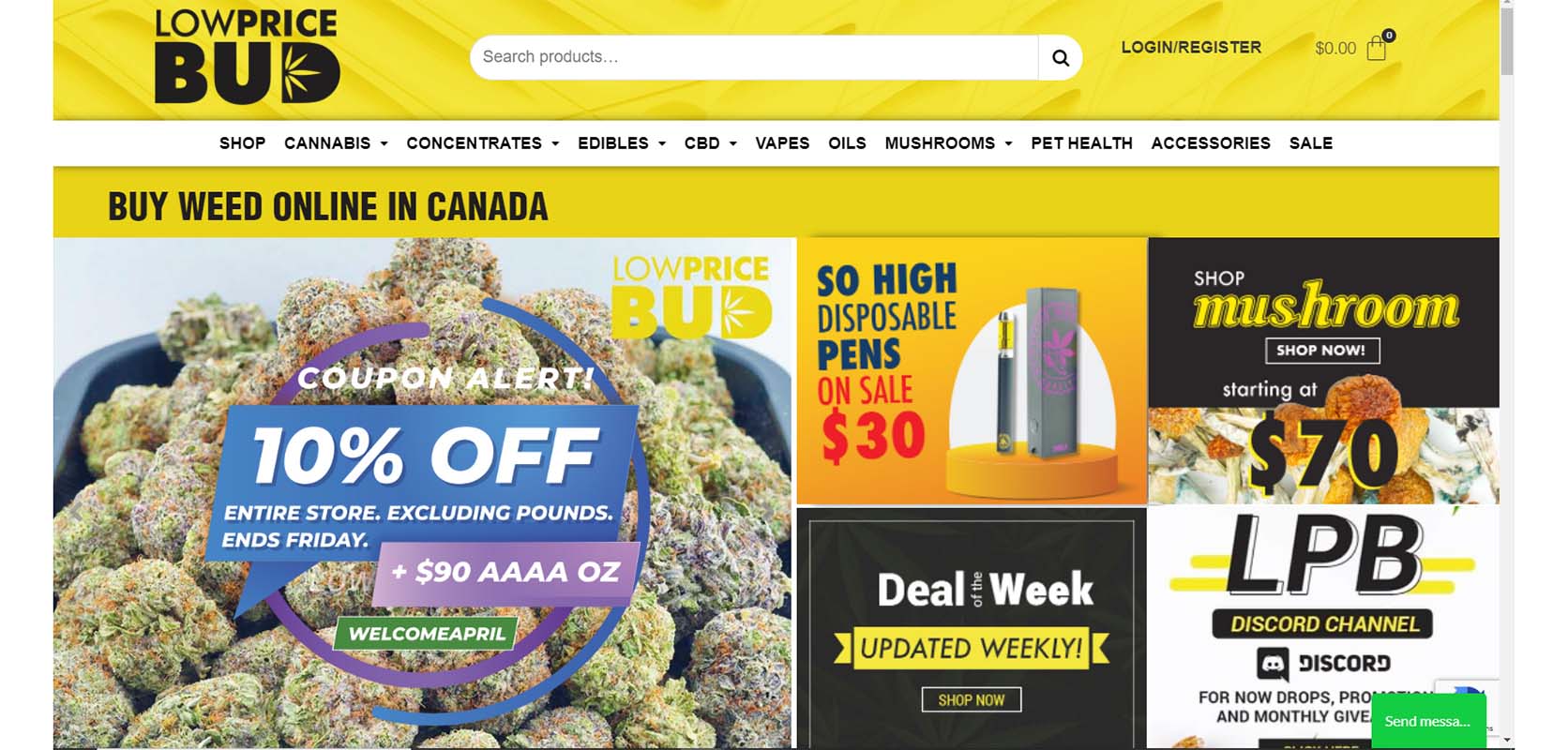 Image of the homepage for Low Price Bud. Best online dispensary to buy BC hash online in Canada.