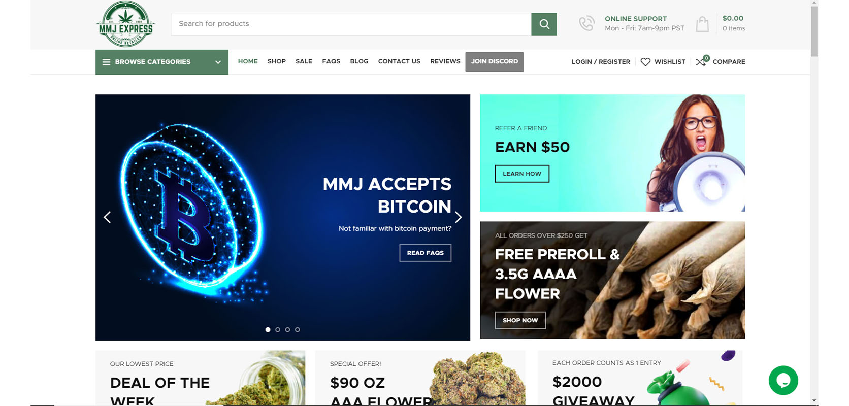 Homepage image of MMJ Express online dispensary to buy hash online in Canada. 