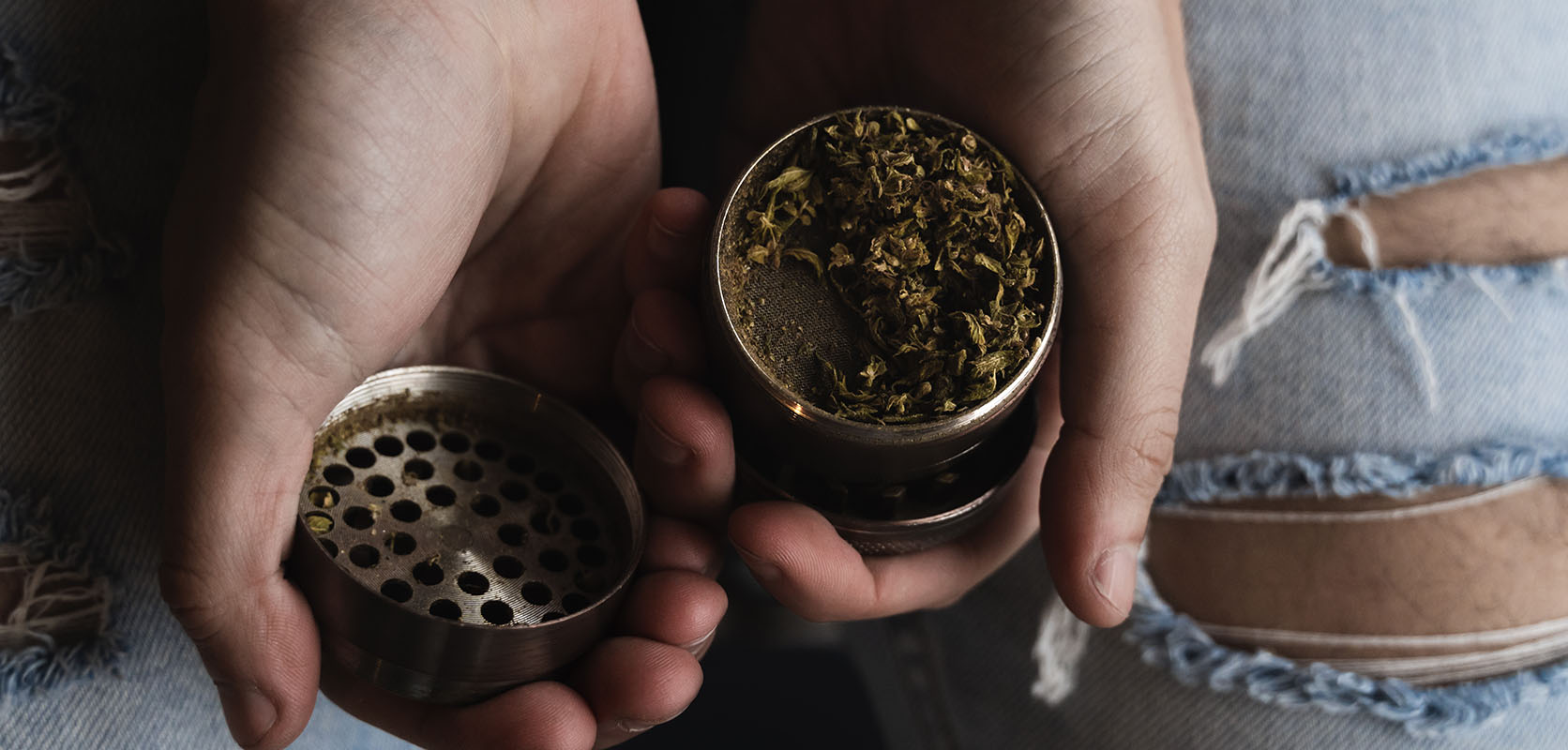 Man using a grinder to break up weed. Buy weed online from BC cannabis dispensary Low Price Bud. Value buds and cheapweed. Order weed online Canada.