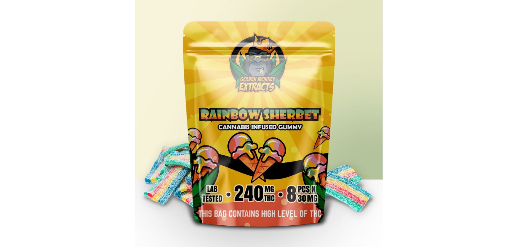 These Rainbow Sherbet Gummies 240mg THC are the best option for stoners looking for an on-the-go energy boost. 