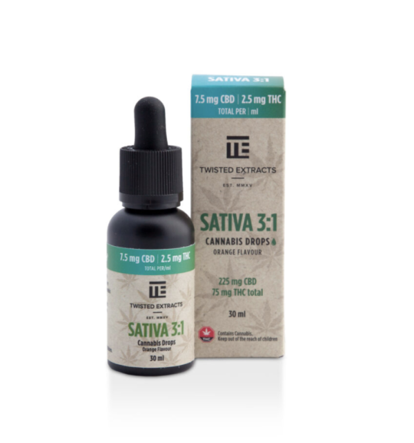 Buy Twisted Extracts – Oil Tincture – Sativa 3:1 Orange Flavoured (225mg CBD + 75mg THC – 30ml) online Canada