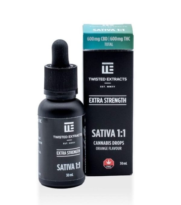 Buy Twisted Extracts 1:1 Sativa Oil Tincture Drops 600mg THC 600mg CBD (Orange Flavour) online Canada