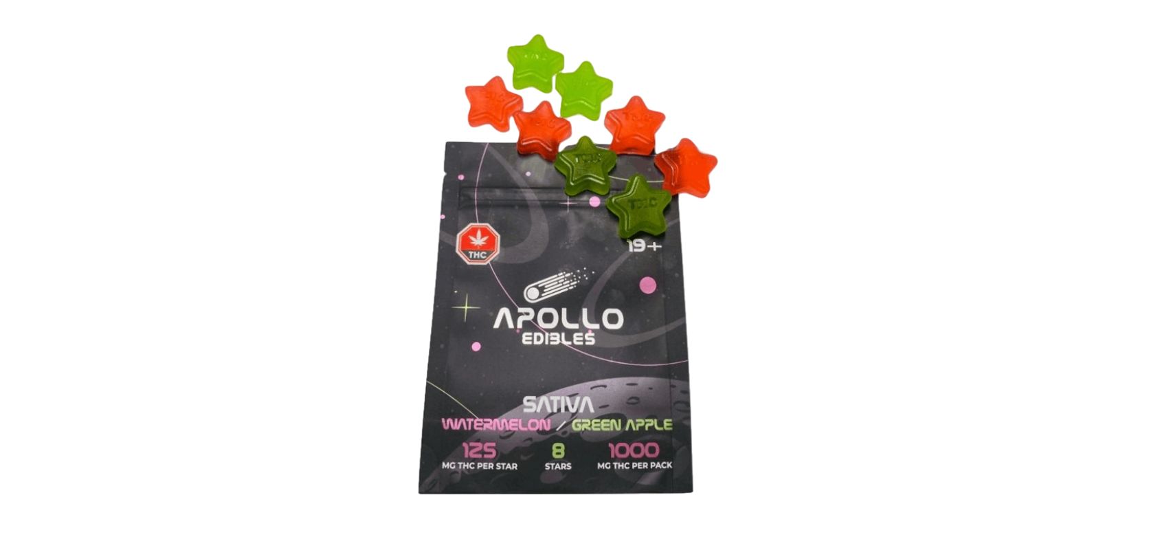 Are you looking to travel to the depths of the galaxy? Have a taste of the Apollo Edibles Watermelon/Green Apple Shooting Stars.