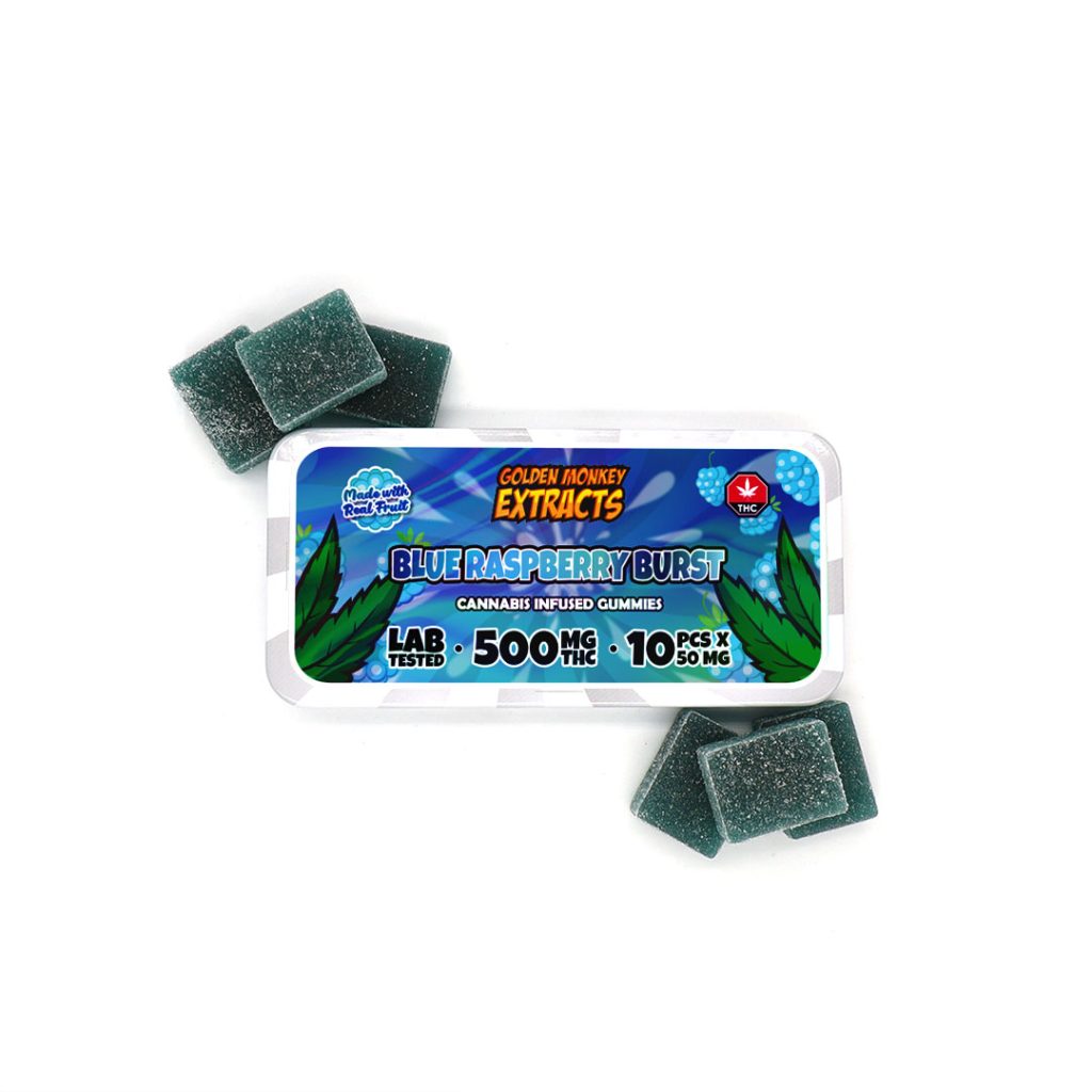 Buy Golden Monkey Extracts – Blue Raspberry Burst Gummy 500mg THC online Canada