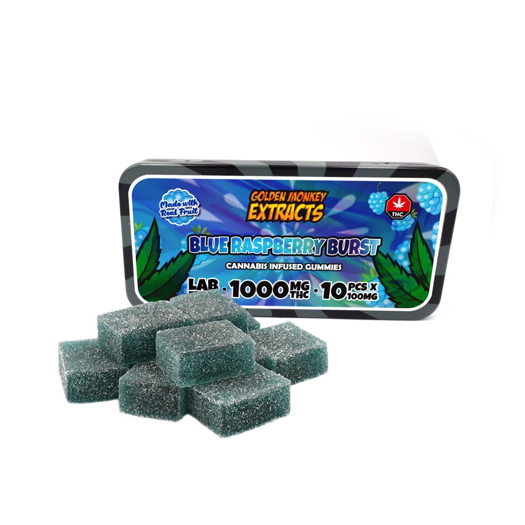 Buy Golden Monkey Extracts – High Dose 1000mg THC Gummy – Blue Raspberry Burst online Canada