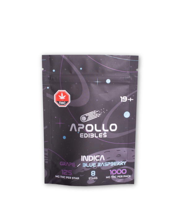 Buy Apollo Edibles – Grape/Blue Raspberry Shooting Stars 1000mg THC Indica online Canada