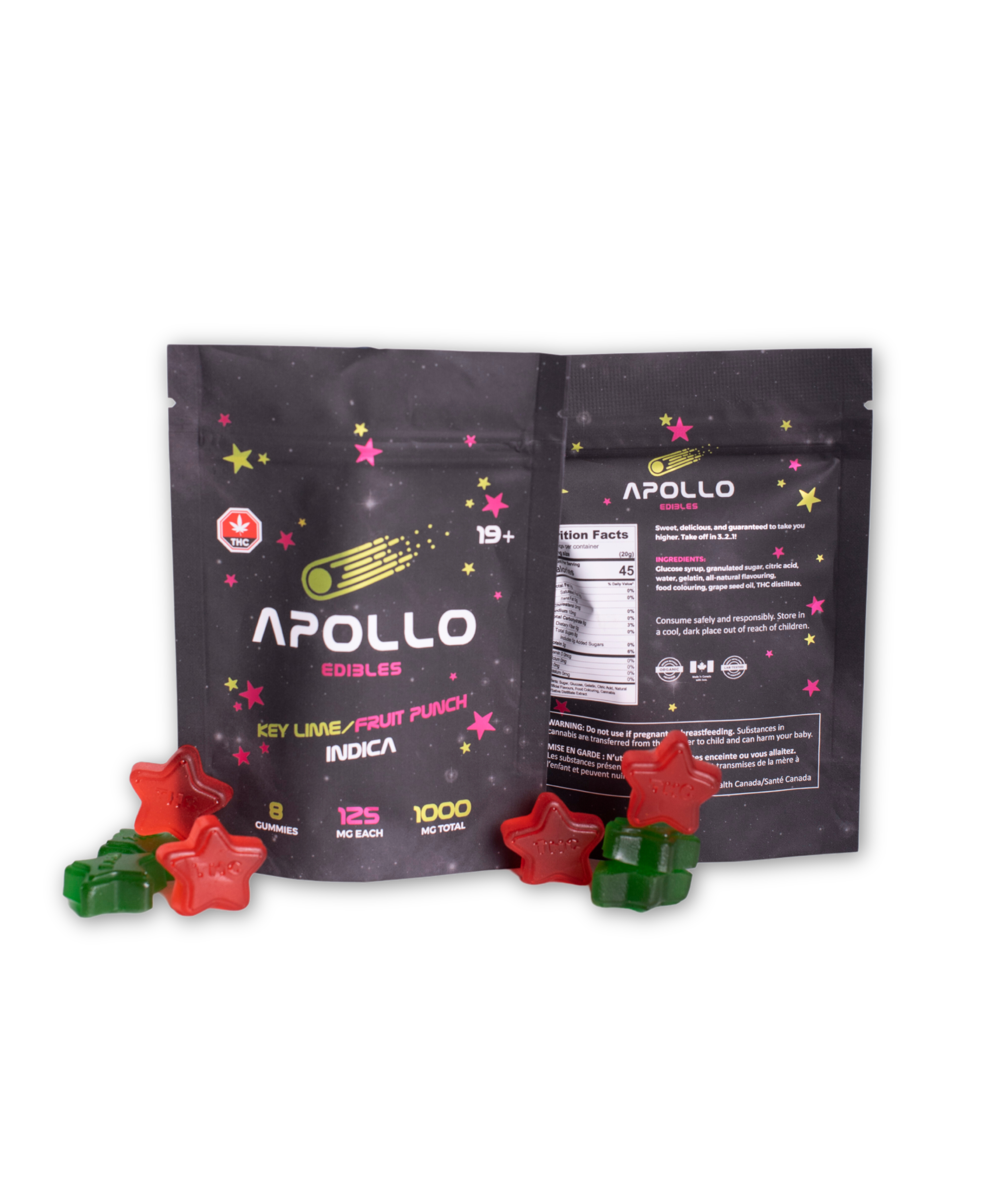 Buy Apollo Edibles – Key Lime/Fruit Punch Shooting Stars 1000mg THC Indica online Canada