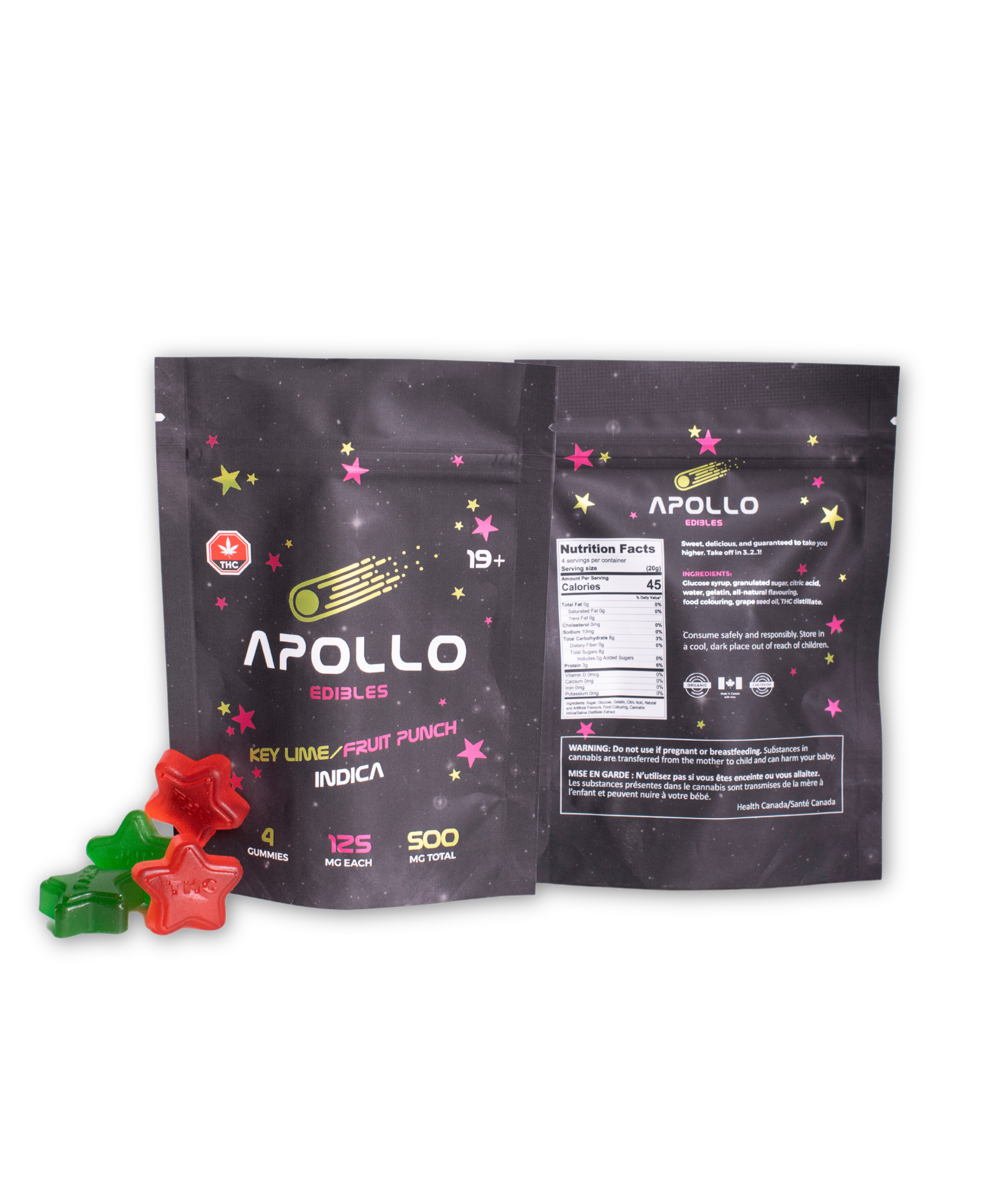 Buy Apollo Edibles – Key Lime/Fruit Punch Shooting Stars 500mg THC Indica online Canada