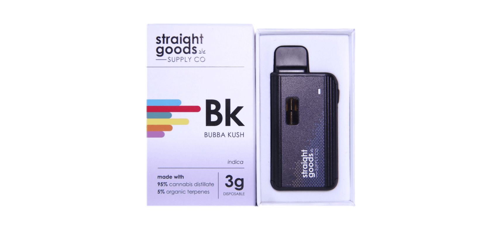 Vaping enthusiasts enamoured by the Greasy Pink strain will be obsessed with the Straight Goods – Bubba Kush 3G Disposable.
