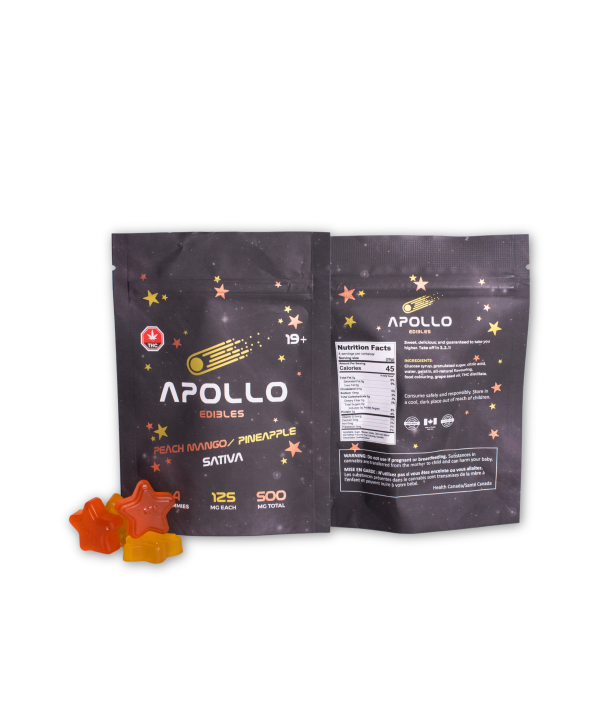 Buy Apollo Edibles – Peach Mango/Pineapple Shooting Stars 500mg THC Sativa online Canada