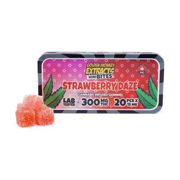 Buy Golden Monkey Extracts – Mini Bites Gummy – Strawberry Daze – 300mg THC online Canada