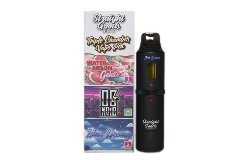 Buy Straight Goods – Triple Chamber Vape – Watermelon Gelato + OG No18 + Blue Dream (3 Grams + 3 Grams + 3 Gram) online Canada