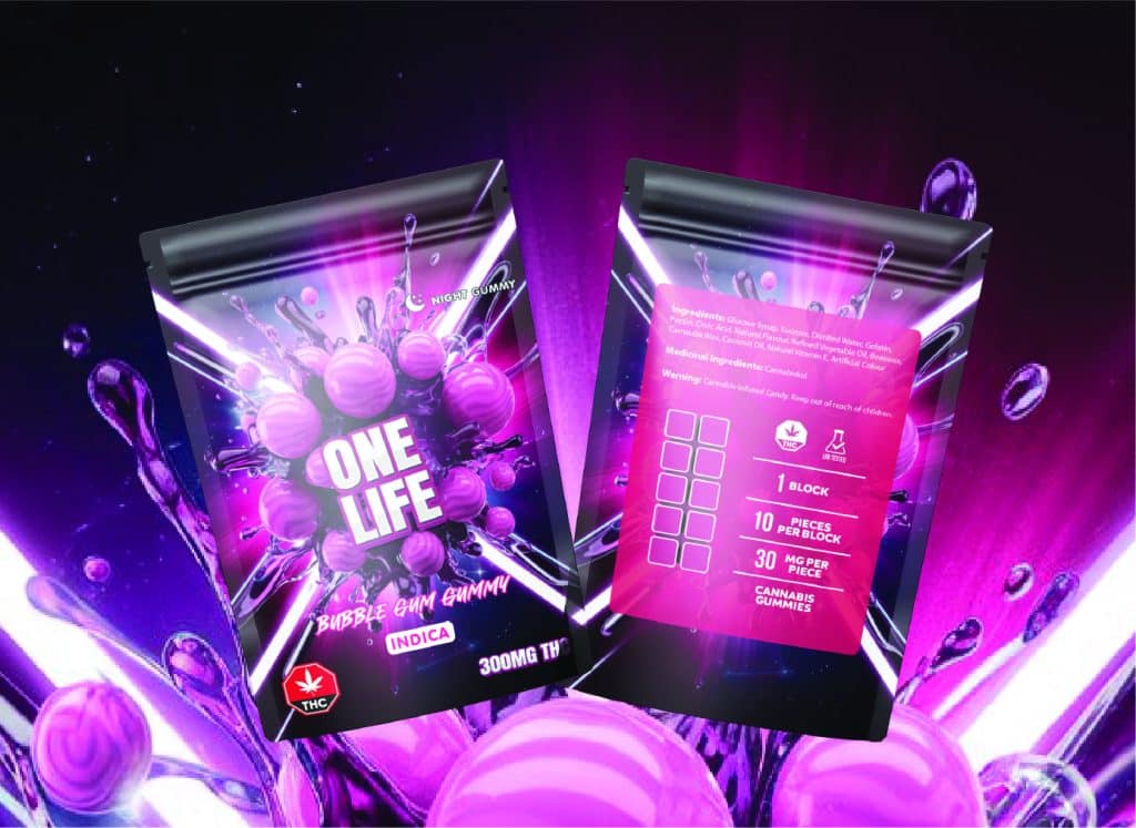 Buy One Life Edibles – Bubble Gum Gummy – 300mg THC (Indica) online Canada