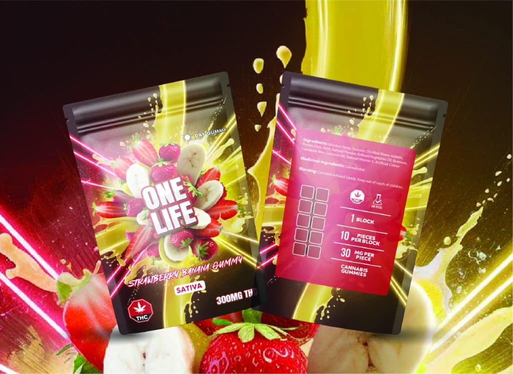Buy One Life Edibles – Strawberry Banana Gummy – 300mg THC (Sativa) online Canada