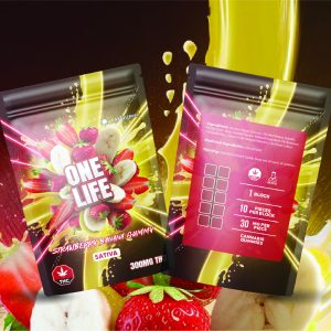 Buy One Life Edibles – Strawberry Banana Gummy – 300mg THC (Sativa) online Canada