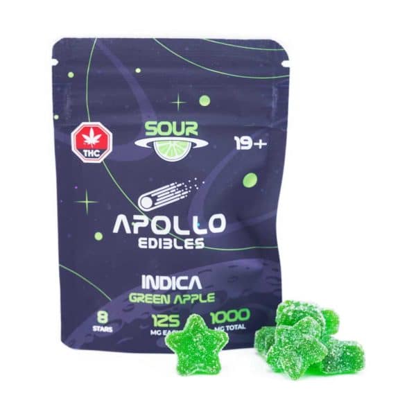 Buy Apollo Edibles – Sour Green Apple Shooting Stars 1000mg THC Indica online Canada