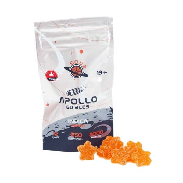 Buy Apollo Edibles – Sour Peach Shooting Stars 3000mg THC Indica online Canada