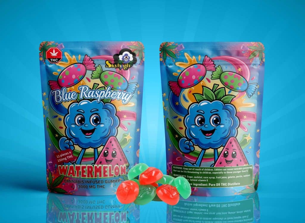 Buy Sky High Edibles – Blue Raspberry + Watermelon Gummy 3000mg THC online Canada