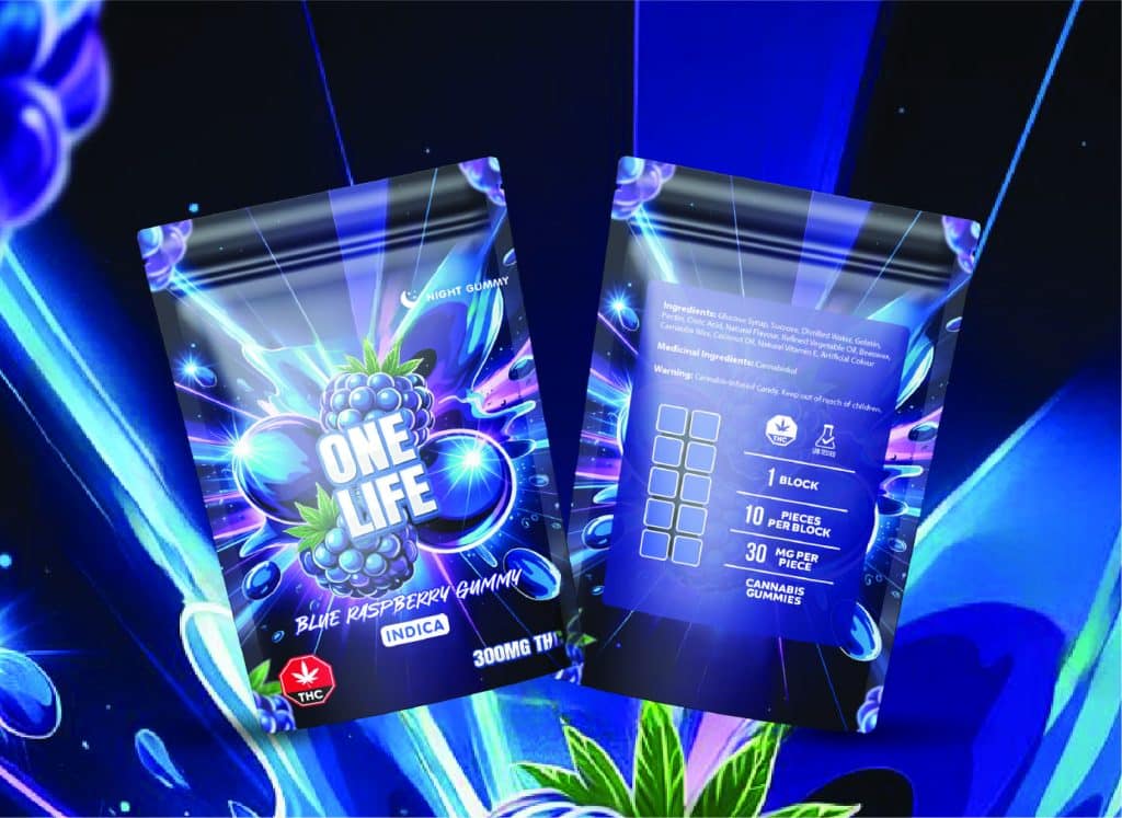 Buy One Life Edibles – Blue Raspberry Gummy – 300mg THC (Indica) online Canada