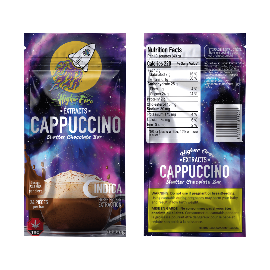 Buy Higher Fire Extracts – Shatter Chocolate Bar – Cappuccino 2000mg THC (Indica) online Canada