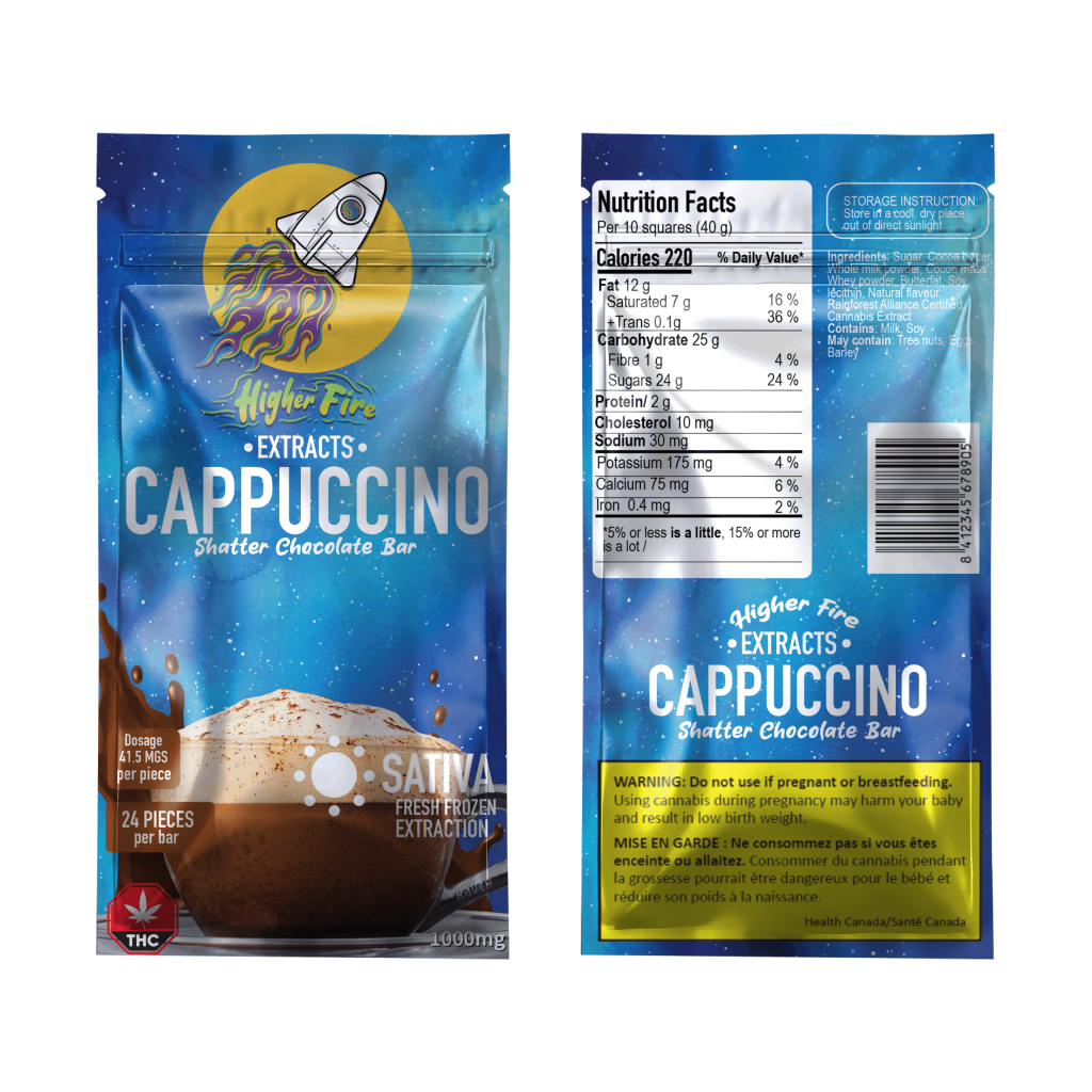 Higher Fire Extracts – Shatter Chocolate Bar – Cappuccino 1000mg THC (Sativa) Buy Higher Fire Extracts – Shatter Chocolate Bar – Cappuccino 1000mg THC (Sativa) online Canada