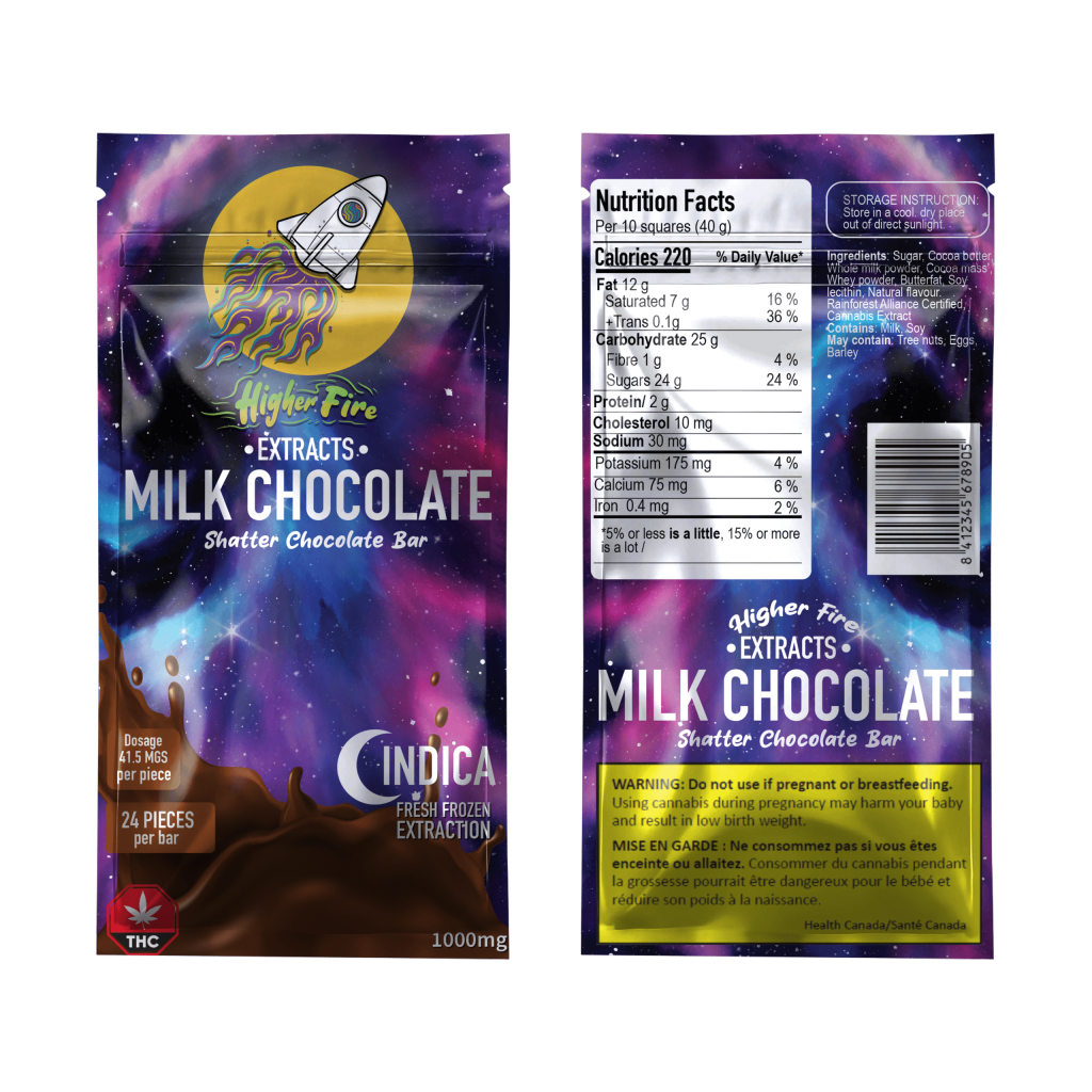 Higher Fire Extracts – Shatter Chocolate Bar – Milk Chocolate 1000mg THC (Indica) Buy Higher Fire Extracts – Shatter Chocolate Bar – Milk Chocolate 1000mg THC (Indica) online Canada