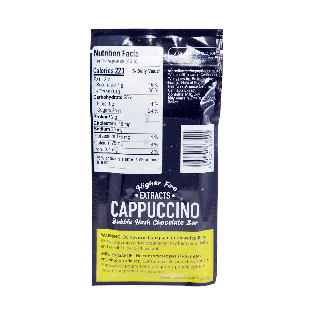 Buy Higher Fire Extracts – Bubble Hash Chocolate Bar – Cappuccino 2000mg THC online Canada