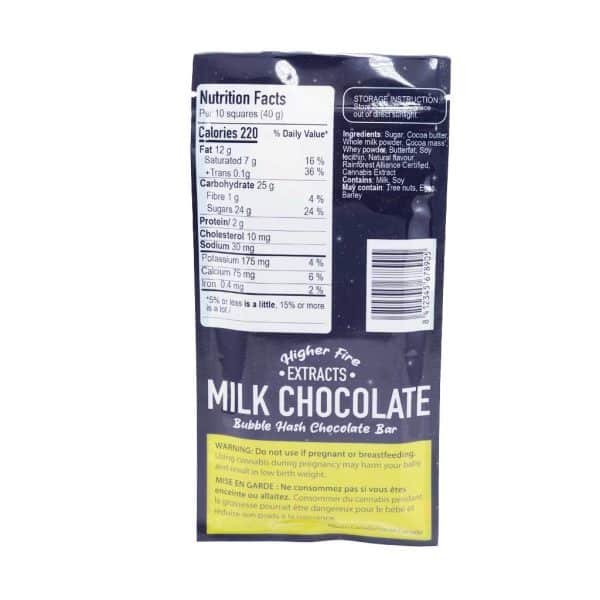 Buy Higher Fire Extracts – Bubble Hash Chocolate Bar – Milk 1000mg THC online Canada
