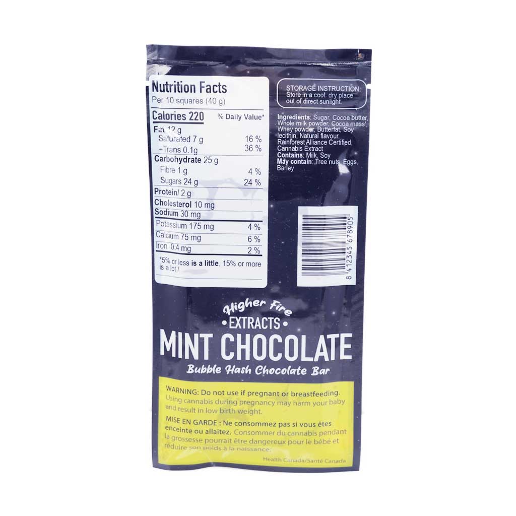 Buy Higher Fire Extracts – Bubble Hash Chocolate Bar – Mint 2000mg THC online Canada