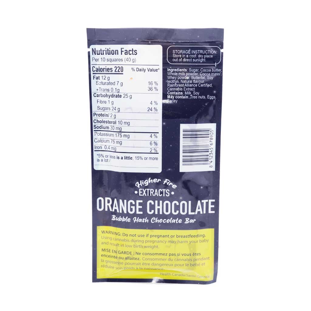 Buy Higher Fire Extracts – Bubble Hash Chocolate Bar – Orange 1000mg THC online Canada