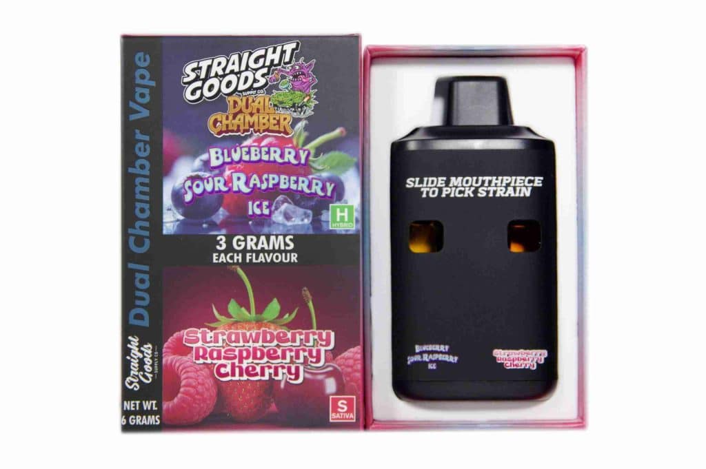 Buy Straight Goods – Dual Chamber Vape –  Blueberry Sour Raspberry Ice + Strawberry Raspberry Cherry (3 Grams + 3 Grams) online Canada