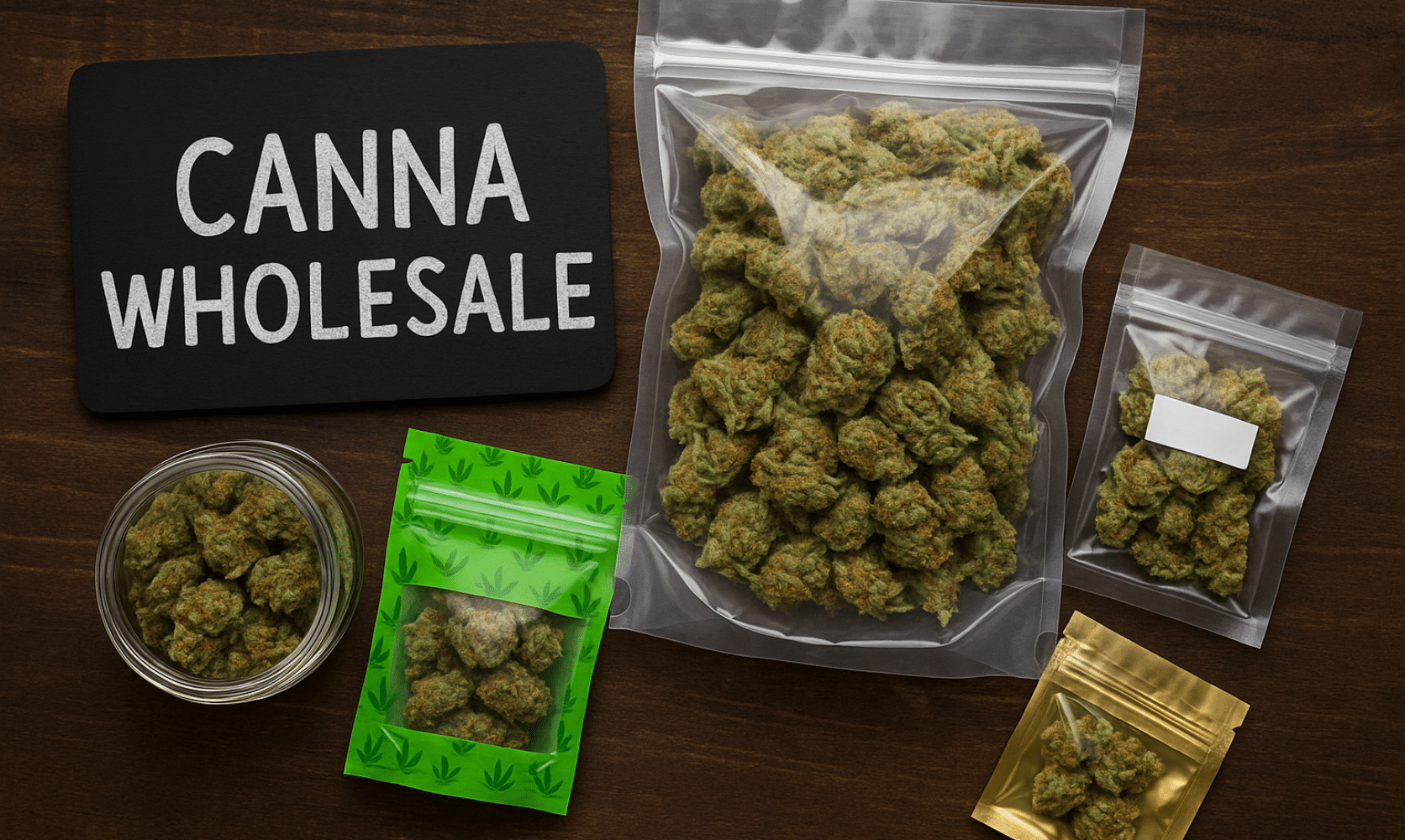 Canna wholesale cannabis buds in bulk jars and bags with fresh harvests, strains, and discounts