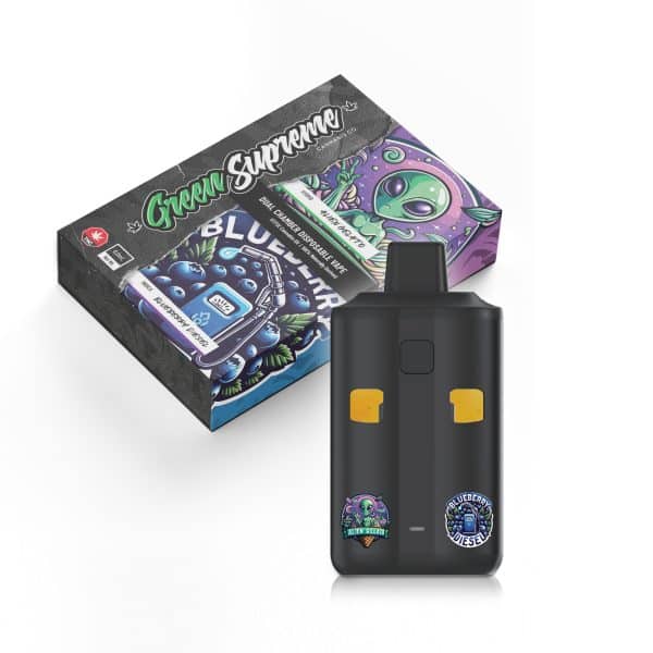 Buy Green Supreme – Dual Chamber Disposable THC Vape Pen – Alien Gelato + Blueberry Diesel (3 Grams + 3 Grams) online Canada