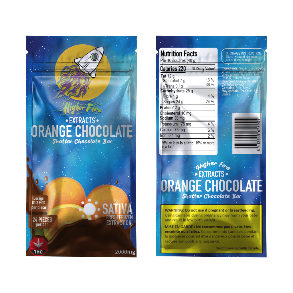 Higher Fire Extracts – Shatter Chocolate Bar – Orange 2000mg THC (Sativa) Buy Higher Fire Extracts – Shatter Chocolate Bar – Orange 2000mg THC (Sativa) online Canada