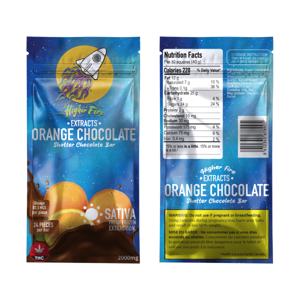 Buy Higher Fire Extracts – Shatter Chocolate Bar – Orange 2000mg THC (Sativa) online Canada